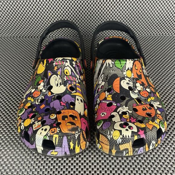 Disney Mickey Halloween Print Adult Clogs Mens 9 Womens Black Slip On Shoes - Picture 1 of 10